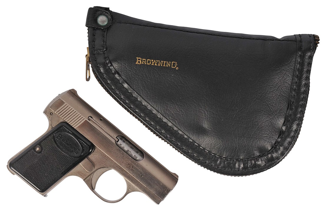 FN Baby Browning .25 ACP Semi-auto Pistol FFL Required: 278503 (W2R1): An FN Baby Browning .25 ACP Semi-auto Pistol that is in good to very good condition with a bright and defined bore. The action appears to function properly, and the finish shows light usage wear that 