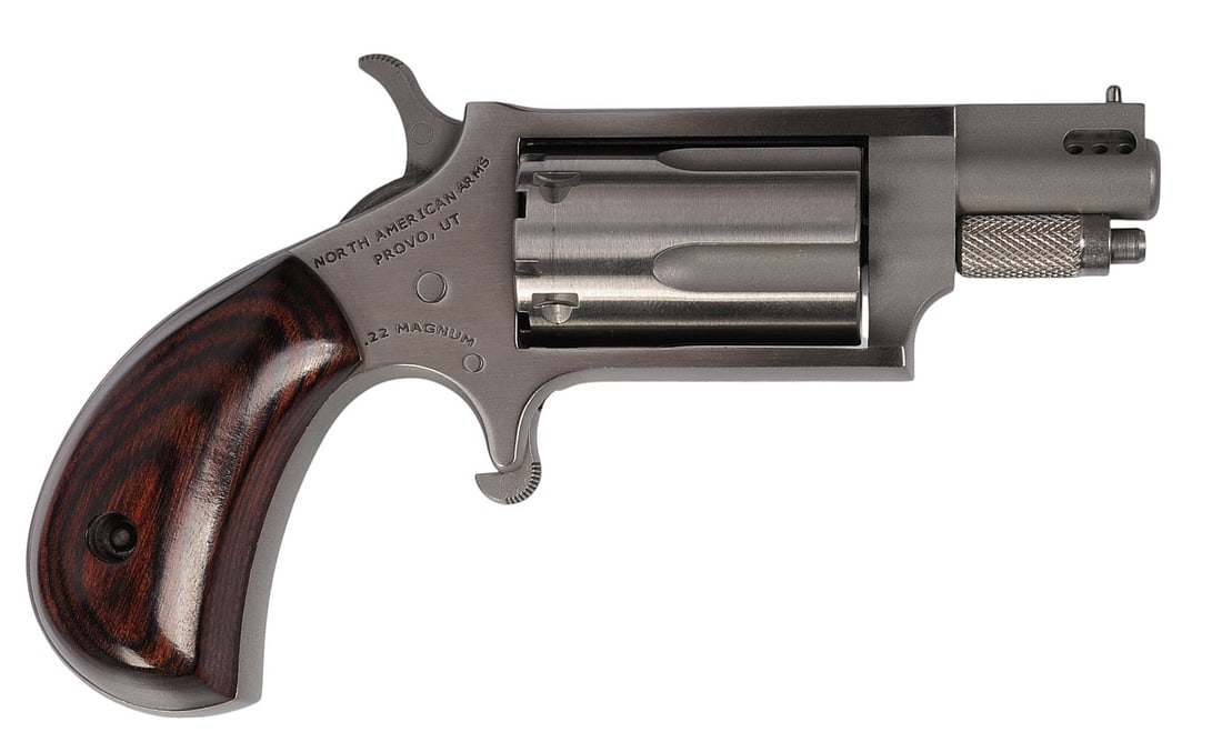 North American Arms Stainless .22 Magnum Single-Action Mini-Revolver - FFL #PT04528 (W2R1): A North American Arms Stainless .22 Magnum Single-Action Mini-Revolver in very good with a bright and defined bore. The action appears to function properly with very little wear to the original stainl