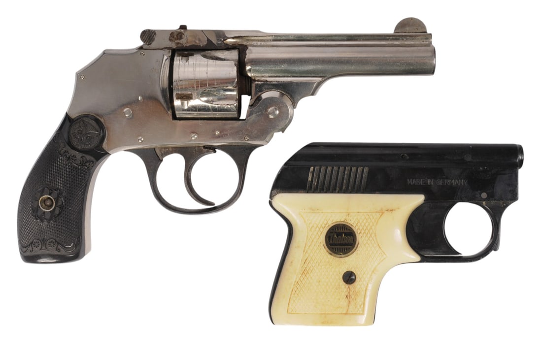 Iver Johnsen .32 Break-action Revolver FFL: 15793 Thalson Starter Pistol FFL Required: NSN (KJS1): Gun A: An Iver Johnsen .32 Break-action Revolver that is in fair condition with dirty and poorly defined bore. The action appears to function properly with a good lockup, and the finish shows heavy we