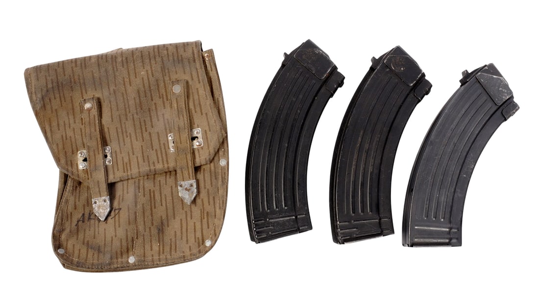 East German Group lot of 3 AK47 30 Rd Magazines with a Rain Camo Magazine Pouch (APL) (1 of 7)