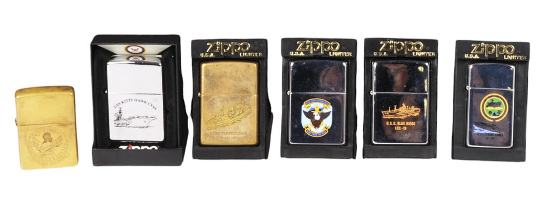 US Navy Vintage Zippo Lighter Collection Lot of 6 (APL) (1 of 3)