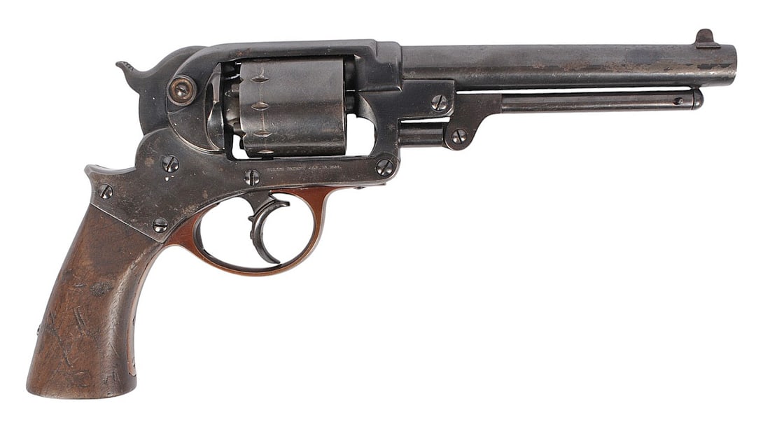 Civil War Starr Model 1858 44 Cal Double-Action Percussion Revolver - Antique - no FFL needed (HJJ1): A nice Civil War Starr Model 1858 .44 Caliber Double-Action Percussion Revolver in very good condition with a bright and defined bore. The action appears to function properly with minor wear to the fi