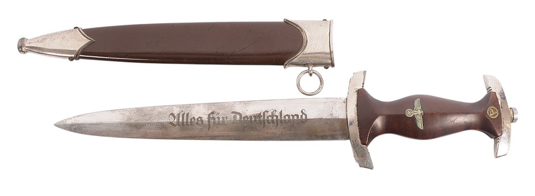 Rare *German WWII SA Dress Dagger (C4P): A Rare *German WWII SA Dress Dagger in good to very good condition. The handle and blade have minor service wear to the original blade polish with good and legible inscriptions. The handle sports an o