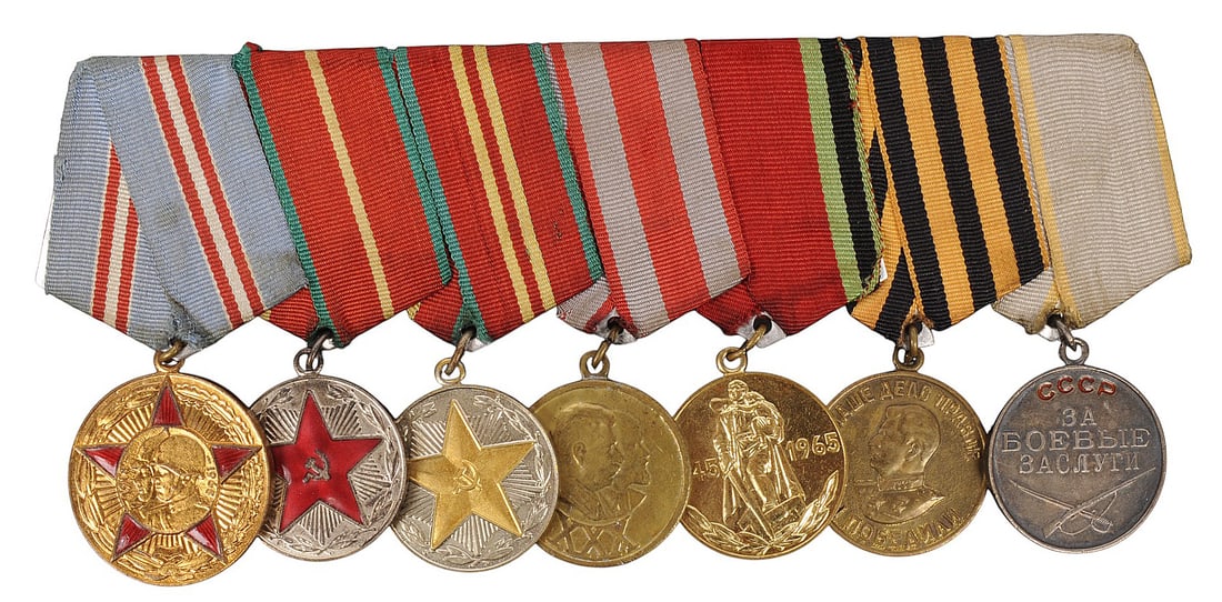 Soviet Military WWII Veteran Seven-Award Medal Bar (L3N) (1 of 2)