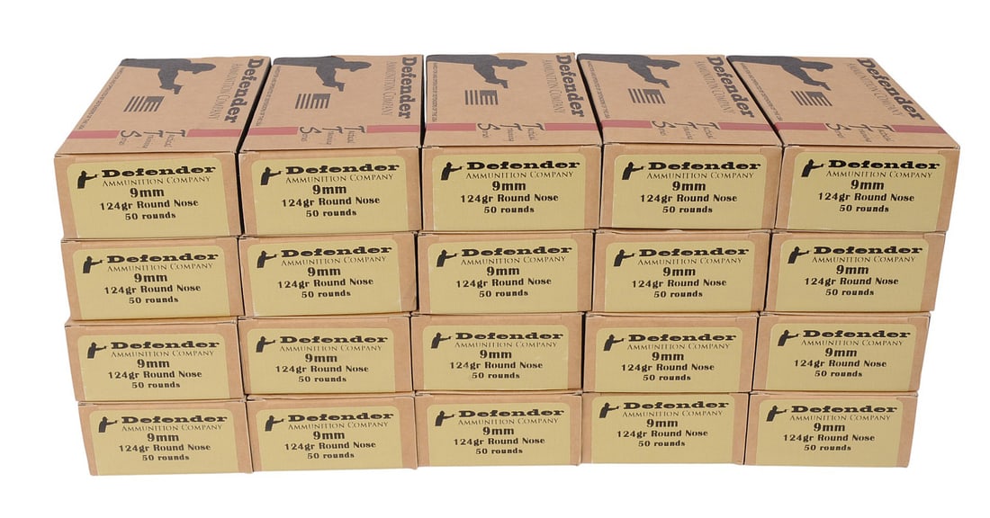 Defender 124 Gr. 9mm 50 Round Box Lot of 20 1000 Rounds  (HKR) (1 of 5)