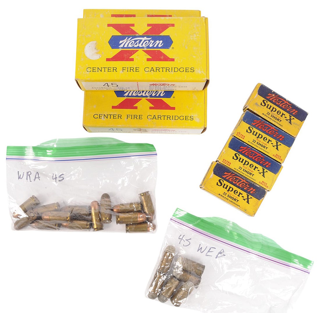 Western X Assorted Ammo Lot of 9 45ACP, 45 Webley, and 22 Short  (S3J) (1 of 4)