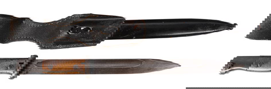 *German Military Early WWII 98k Mauser Rifle Bayonet, Scabbard & Frog (J): A *German Military Early WWII 1942-dated 98k Mauser Rifle Bayonet, Scabbard and Frog in very good condition with clear markings. 