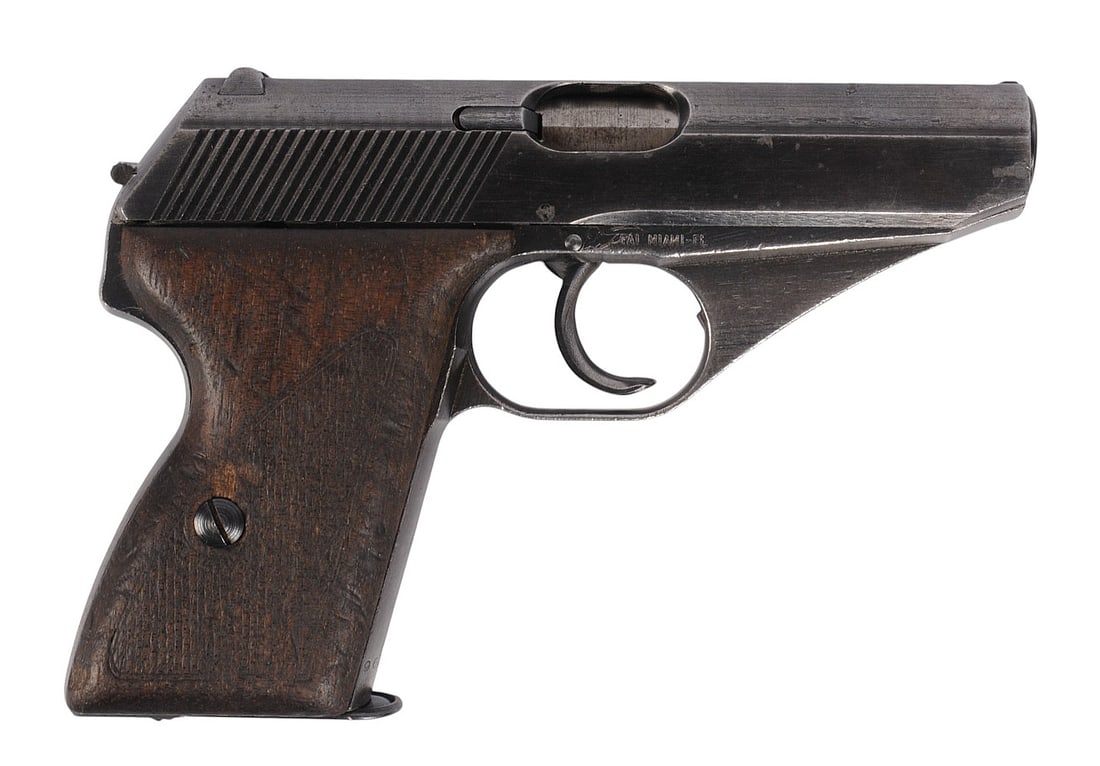German Mauser HSC 7.65mm Semi Auto Pistol FFL Req: #963703 (J1): A German Mauser HSC 7.65mm Semi Auto Pistol in good to very good condition with a bright and defined bore. The action appears to function properly with minor service wear to the original blue finish a