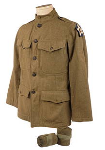US Army WWI issue 2nd Infantry Division Wool Tunic (J): A nice US Army WWI issue 2nd Infantry Division Wool Tunic in very good condition. Patch is pinned on and is an impressive example. Also comes with a set of puttee leggings.