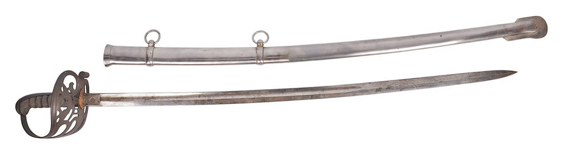 Rare Civil War Union Non-Regulation Proof Marked Field Officers Sword with Repro Scabbard (C2M): A Rare Civil War Union Non-Regulation Proof Marked Field Officers Sword with Reproduction Scabbard in good to very good condition. The handle and blade have moderate wear to the original luster with m