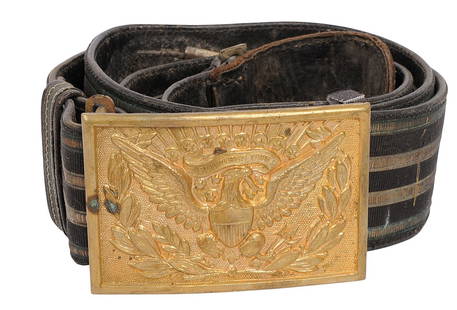 US Spanish American War Army Officer Dress Sword Belt with Model 1872 Eagle Plate Buckle (C2M): An original US Spanish-American War era Army Officer Dress Sword Belt with Model 1872 Eagle Plate Buckle in good to very good condition.