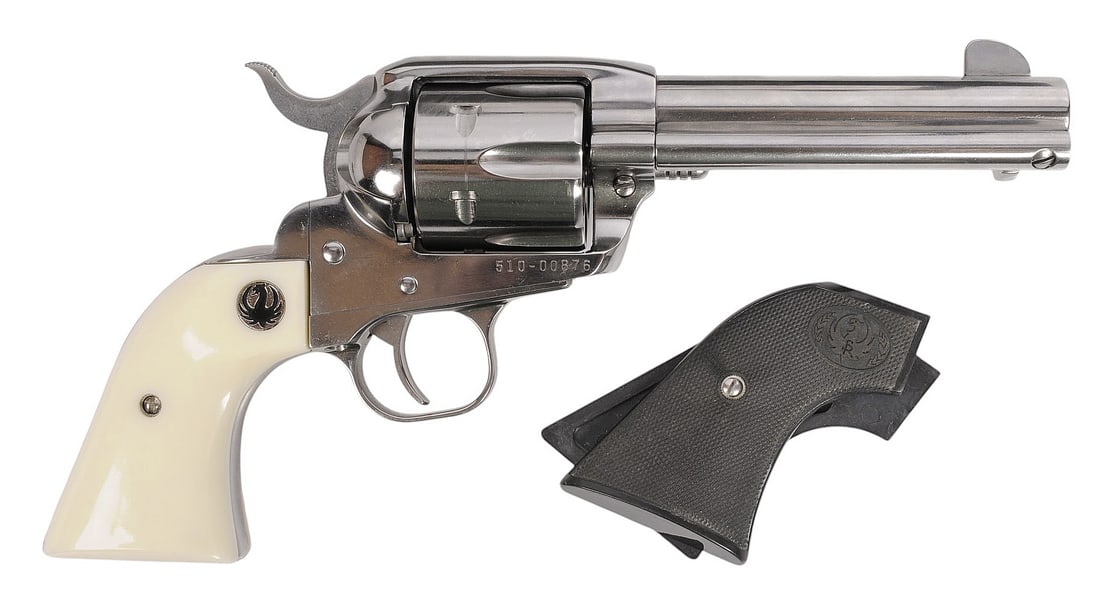 Ruger New Vaquero 45. LC Single Action Revolver with extra Grips FFL #510-00876 (KTS1): A Ruger New Vaquero 45. LC Single Action Revolver with extra Grips in very good condition with a bright and defined bore. The action appears to function properly with little to no wear to the original