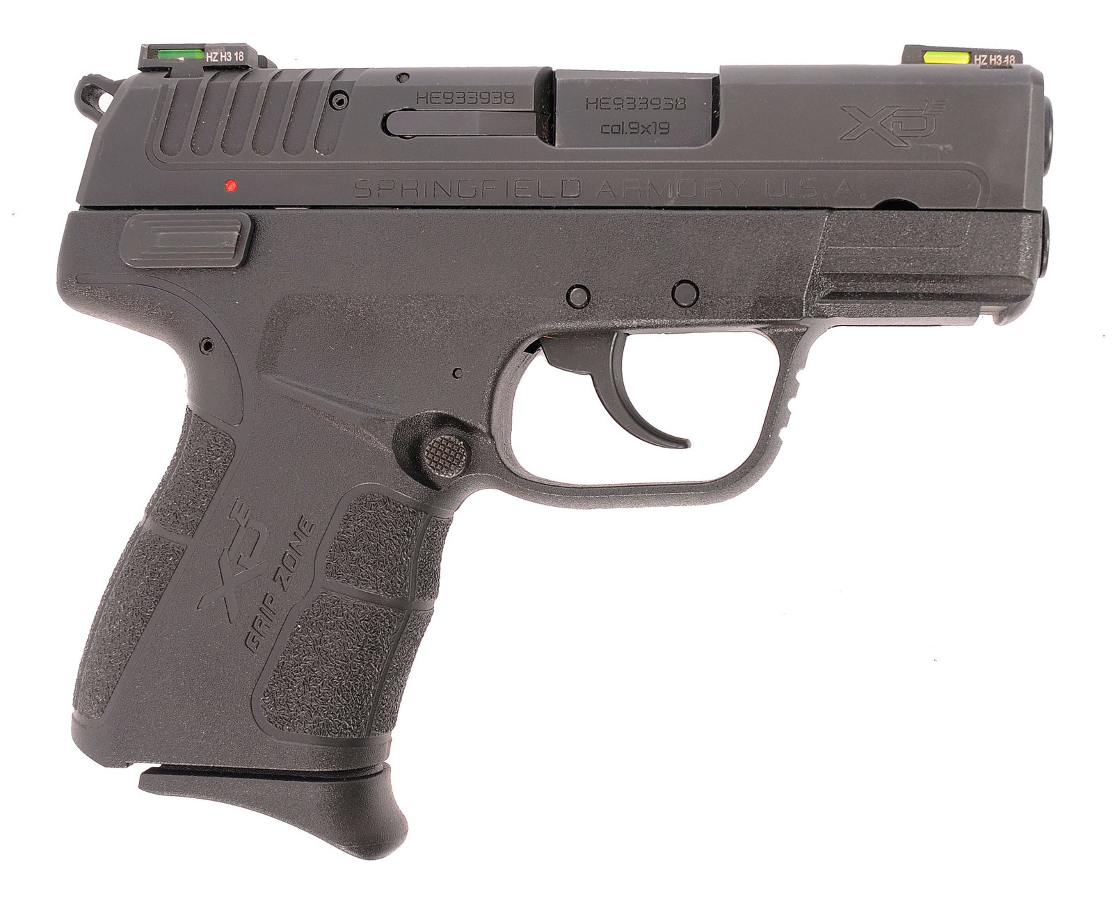 Springfield Armory XDE-9 3.3 9mm Semi Auto Pistol FFL #HE933938 (PAT1): A Springfield Armory XDE-9 3.3 9mm Semi Auto Pistol in very good condition with a bright and defined bore. The action appears to function properly with little to minor wear to the original finish.