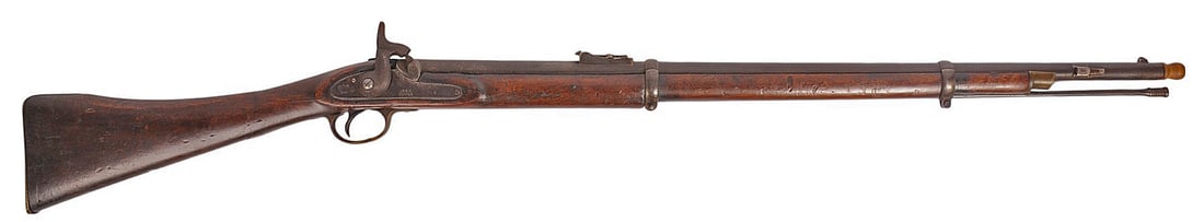 British Military Civil War Imported Tower Enfield Two-Band .577 Percussion Rifle - Antique (A1): A British Military produced, Civil War Imported 1862-dated Tower Enfield Two-Band .577 Percussion Rifle in fair to good condition with a dark bore. Finish is mostly patina with some pitting. Possible 
