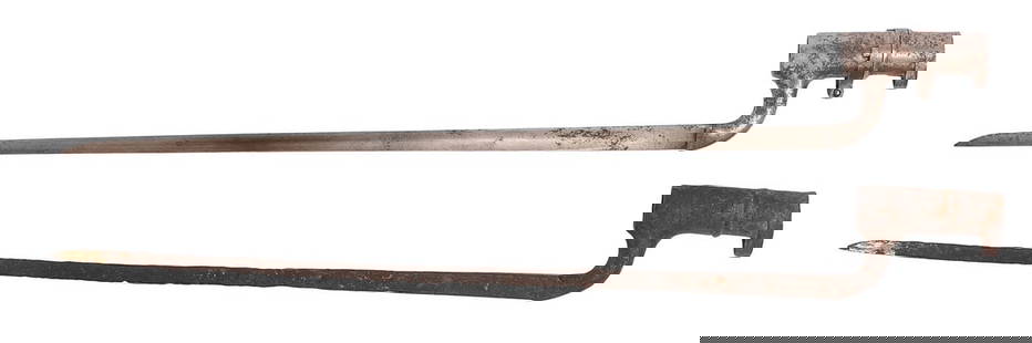 US Civil War Model 1855 Socket Bayonet Group Lot of 2  (E2B): A US Civil War Model 1855 Socket Bayonet Group Lot of 2 in fair to good condition. The first bayonet is in good condition with moderate wear to the original finish. The second bayonet has heavy rust,