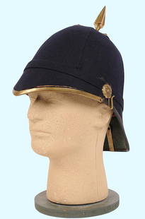British Victorian Constabulary Pith Helmet (A): A British Victorian Constabulary Pith Helmet in very good condition with little to minor wear to the cloth cover and brass fittings. The helmet has good structure and stitching overall. The brass