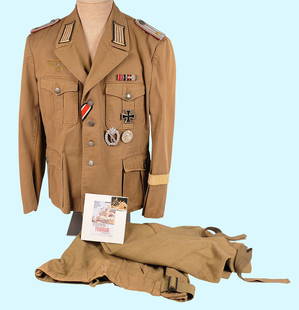Western Costume Afrika Korps Uniform From 1967 Film Tobruk Worn by George Peppard (MEM): An Interesting Western Costume Hollywood Afrika Korps Field Uniform Set From 1967 Film Tobruk Featuring Rock Hudson and George Peppard in very good condition. The uniform was worn by co-star George