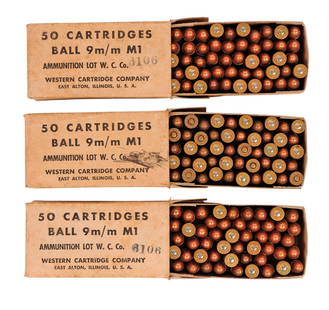 Vintage US Military Surplus 9mm 50 Rd. Box Lot of 3 (DSW): A Vintage US Military Surplus 9mm 50 Rd. Box Lot of 3 in good to very good condition.