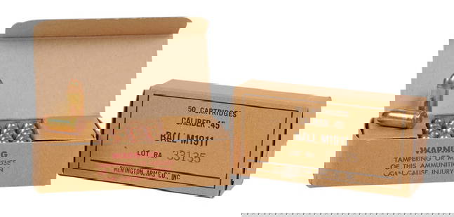 US Military Surplus 45 ACP 50 Rd. Box Lot of 2 (D3J): A US Military Surplus 45 ACP 50 Rd. Box Lot of 2 in good to very good condition.