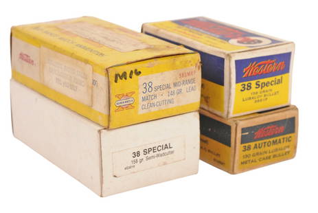 Vintage Western X and Commercial 38 SPL 50 Rd. Box Lot of 4 (D3J): A Vintage Western X and Commercial 38 SPL 50 Rd. Box Lot of 4 in good to very good condition.
