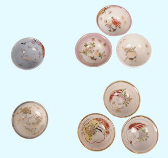 Imperial Japanese Military Sake Cups - including RARE Naval & Air Force examples Group Lot of 8 (A): An exceptional Group Lot of 8 Imperial Japanese Military Sake Cups - including RARE Naval, Air Force and Machine Gun examples in very good condition. Naval sake cups are VERY hard to find...as most we