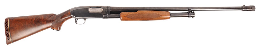 Winchester Model 12 16 Ga. Pump Action Shotgun with Custom Poly Choke FFL#1051402 (H2B1): A Winchester Model 12 16 Ga. Pump Action Shotgun with Custom Poly Choke in good to very good condition and a bright and defined bore. The action appears to function properly with little to minor wear