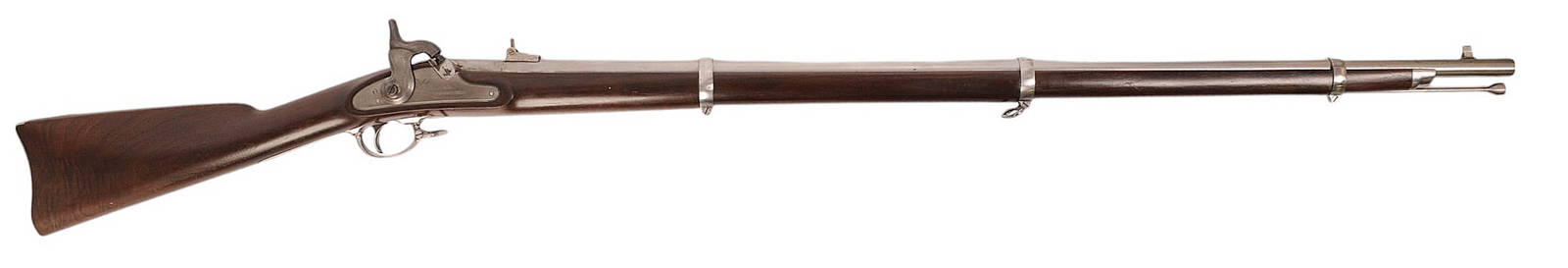 NSSA rebuilt US Civil War Model 1863 Springfield 58. Cal Match Percussion Rifle - No FFL needed (A1): A NSSA (North-South Skirmish Association) rebuilt US Civil War Model 1863 Springfield 58. Cal Percussion Rifle in good to very good condition with an excellent bore. A mix of refinished original parts