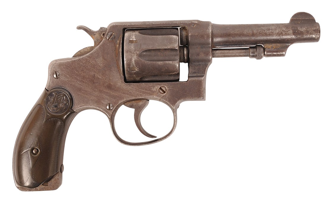 Early Smith & Wesson 2nd Model .32 S&W Long Double-Action Hand-Ejector Revolver - FFL # 45842 (J2D1): An Early Smith & Wesson 2nd Model .32 S&W Long Hand-Ejector Double-Action Revolver in fair condition with a cracked grip. The bore is dirty with the action appearing to function properly but is very s