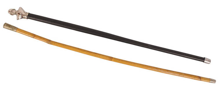 *Two Military WWII era officer Swagger Sticks (C3T): Two Military WWII era officer Swagger Sticks - one British and the other *German WWII...both in very good condition. They measure 24" and 25 1/2" overall.