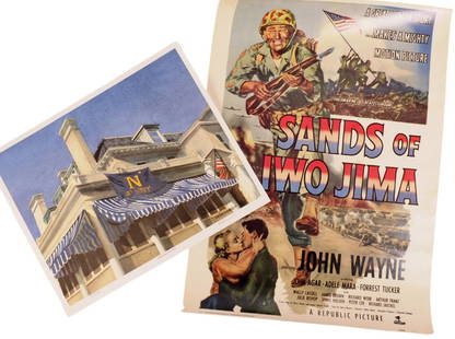 John Wayne "Sands of Iwo Jima" Movie Poster Reprint & A Signed Limited Edition "Game Day" Print(K3S): A 1976 John Wayne "Sands of Iwo Jima" 1948 Movie Poster Reprint and a Signed Limited Edition "Game Day in the Yard" Print by Hirscheimer in very good condition.