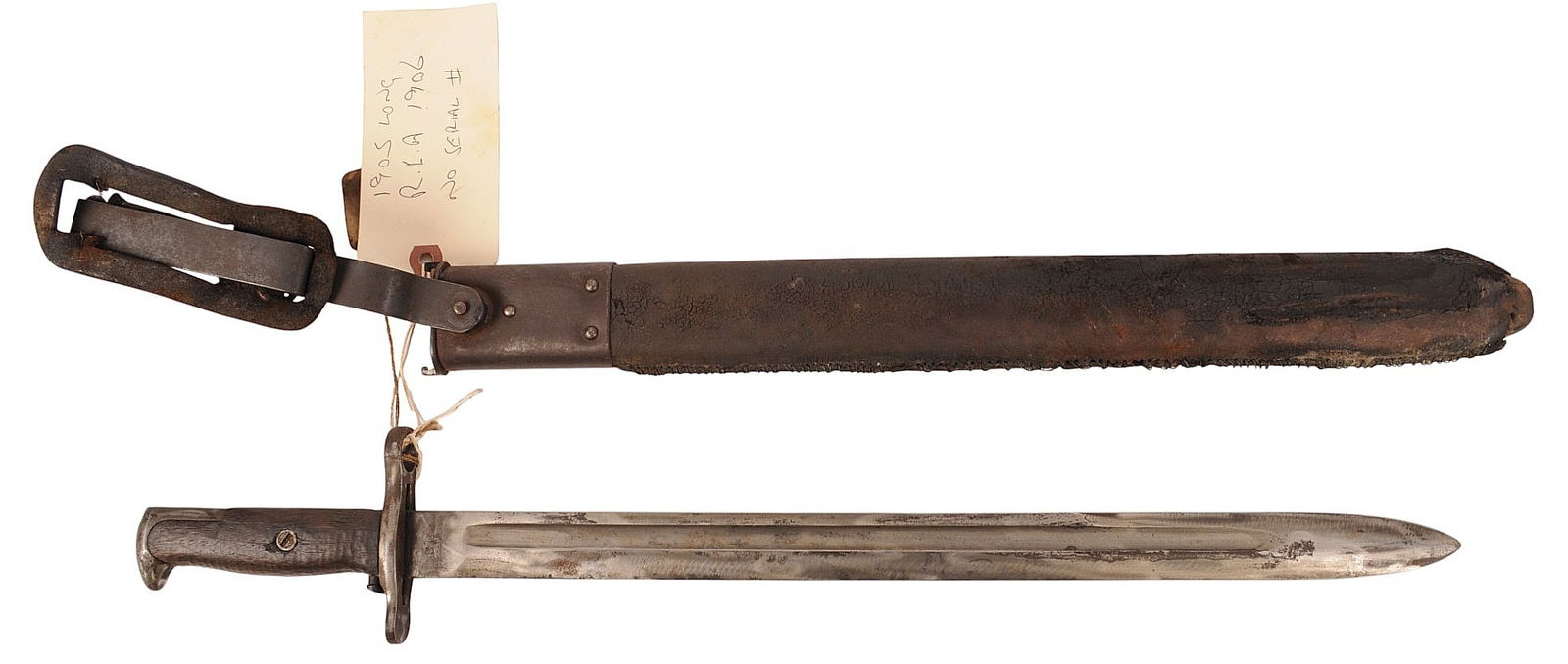 Very Rare US Military No Serial # Rock Island Arsenal M1905 Long Bayonet with early scabbard (E2N) (1 of 12)
