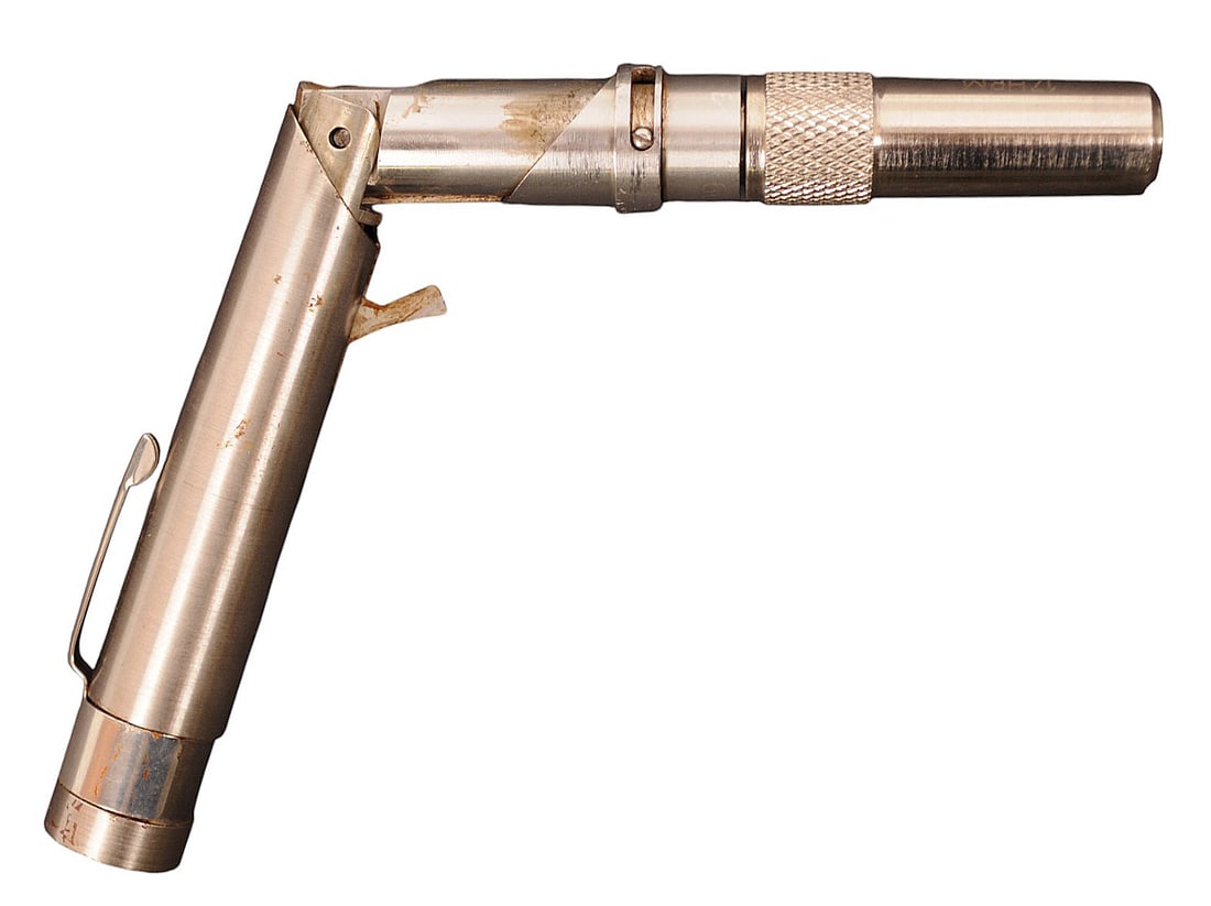 Interesting ADC Co. Foldable 17 HMR Pen Pistol FFL PP409 (E2N1): An Interesting ADC Co. Foldable 17 HMR Pen Pistol in good to very good condition with a bright and defined bore. The action appears to function properly with minor wear to the exterior finish.