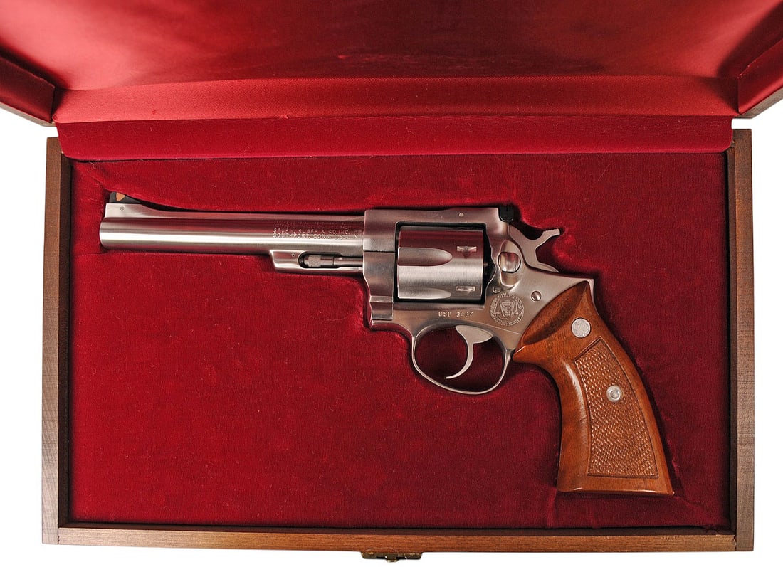 Ruger Security-Six "Golden Anniversary" Ohio State Patrol .357 DA Cased Revolver-FFL #OSP3487 (C3J1): A scarce stainless-steel cased Ruger Security-Six "Golden Anniversary" Ohio State Patrol .357 Double-Action Revolver in very good condition with a bright and defined bore. The action appears to functi