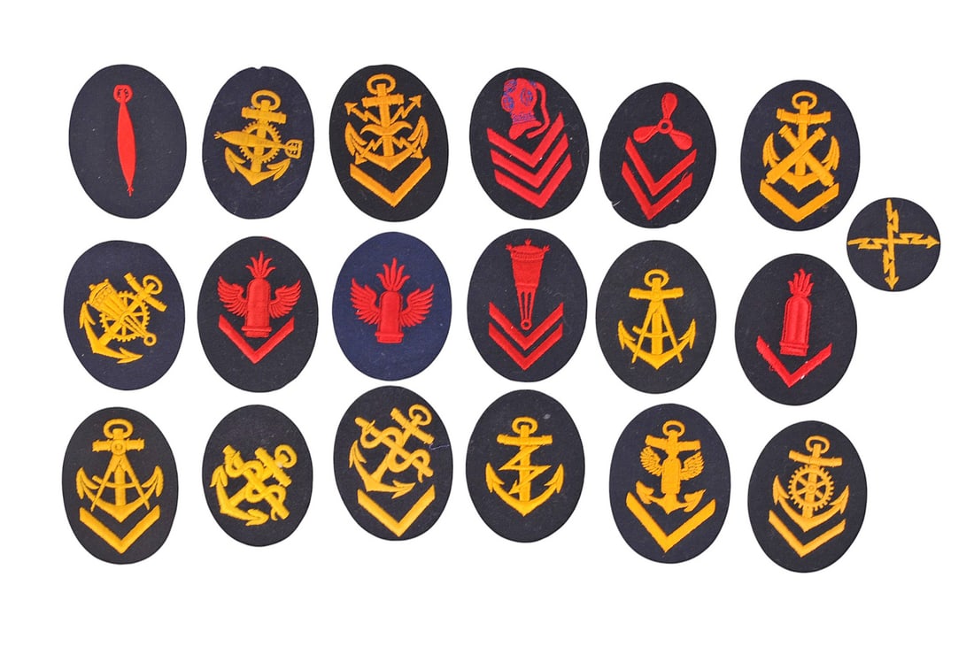*German Kriegsmarine WWII-1960s era Naval Rating Patches (A): 25 *German Kriegsmarine WWII-1960s era Naval Rating Patches in very good condition.