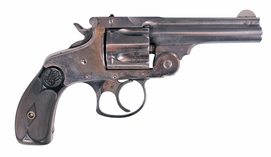 Smith & Wesson 4th Model .38 S&W Double-Action Revolver - FFL # 266101 (A1): A nickeled Smith & Wesson 4th Model .38 S&W Double-Action Revolver in very good condition with a bright and defined bore but needs light cleaning. The action appears to function properly with minor we