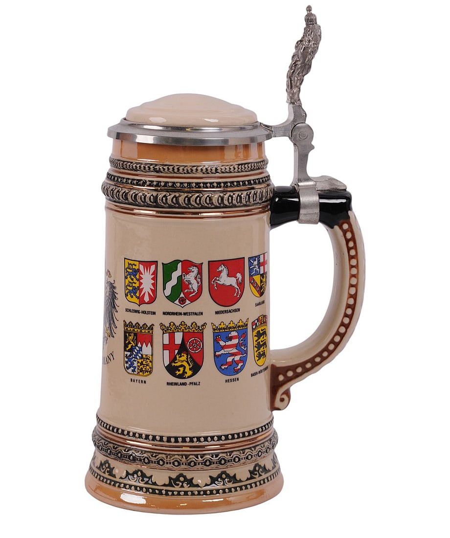 German States Decorative Pewter Lidded Beer Stein (S2M) (1 of 9)