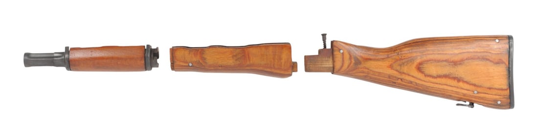 Romanian Laminate AKM AK47 Furniture Set(A2L): A Romanian Laminate AKM AK47 Furniture Set in good to very good condition with minor cosmetic wear to the exterior finish and very little damage from service.