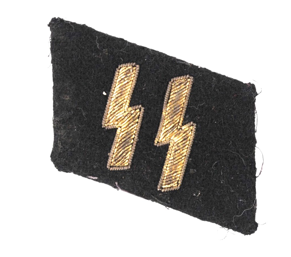 *German WWII Embroidered Waffen SS Collar Board (APL): A *German WWII Embroidered Waffen SS Collar Board in good to very good condition. Embroidered cloth insignia worn on the collar of Waffen-SS tunics indicating branch, rank and unit, often featuring ru
