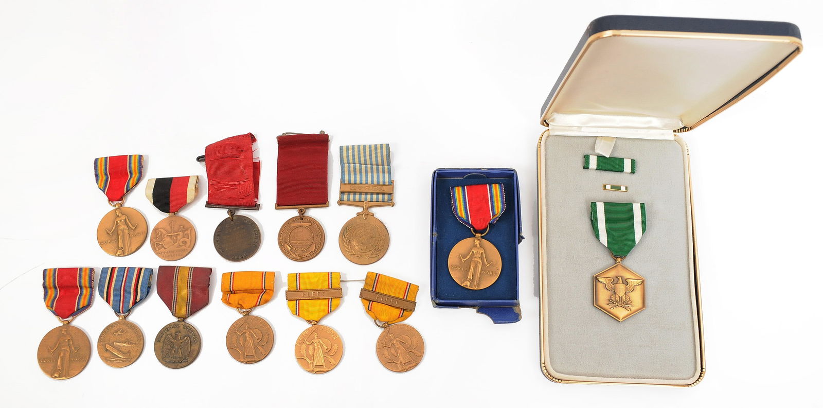 Large U.S. Army Medal Grouping WWII - Cold War with Cased Army Commendation Medal Lot of 12 (HKR): A Large U.S. Army Medal Grouping WWII Through Cold War with Cased Army Commendation Medal Lot of 12 in good to very good condition. A comprehensive U.S. Army medal collection spanning World War II thr