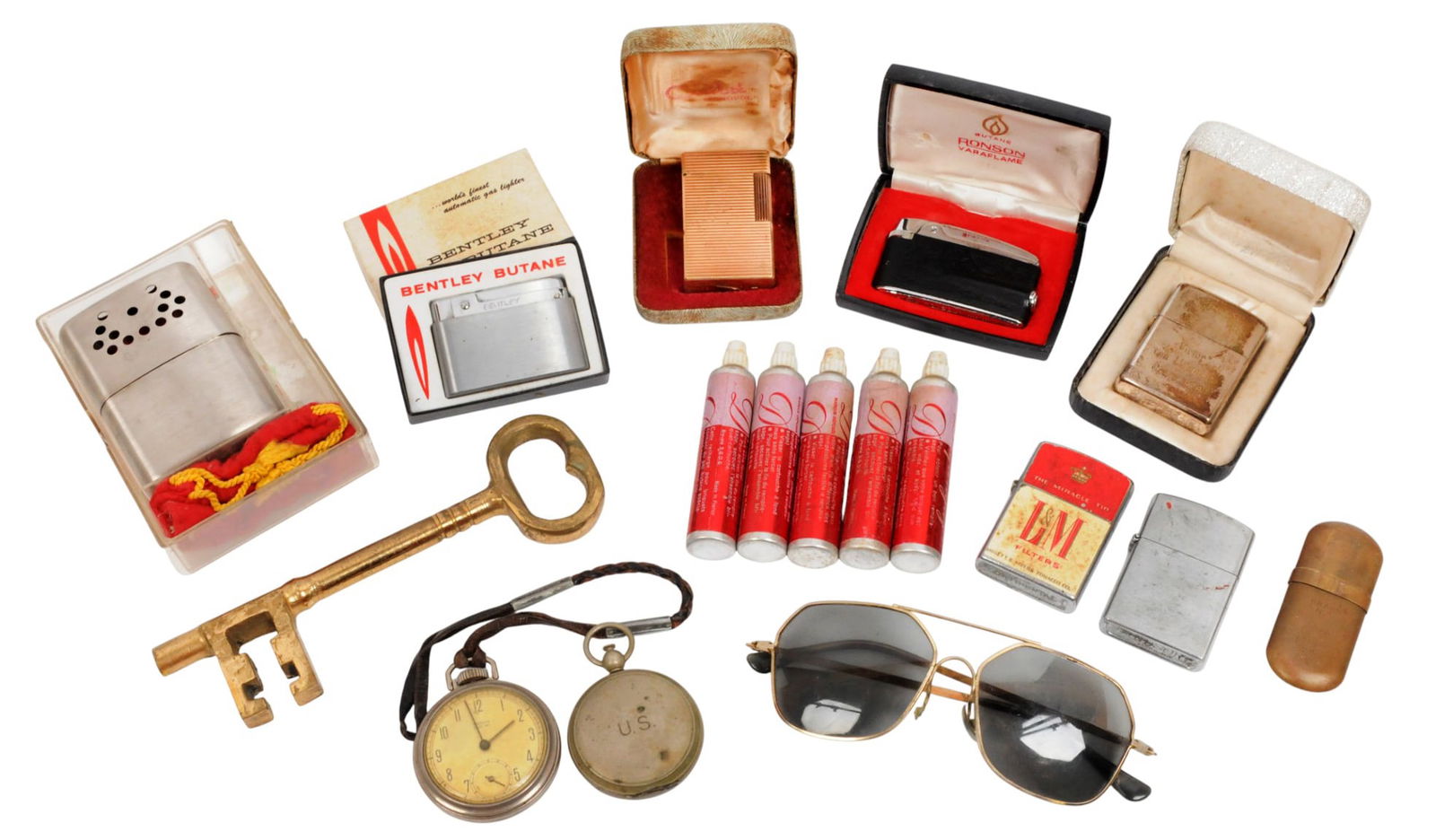 Militaria Group Lot - Lighters, Glasses, Pocket Watch, Etc (RDL) (1 of 8)
