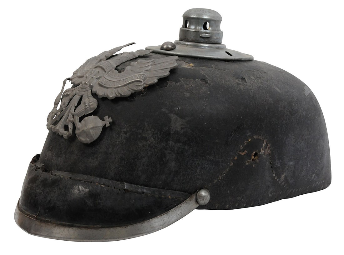 Imperial German WWI Relic Pickelhaube Helmet (C3T): This Imperial German WWI Relic Pickelhaube Helmet is in poor to fair condition with a nice helmet plate. The helmet is missing the liner and fittings.