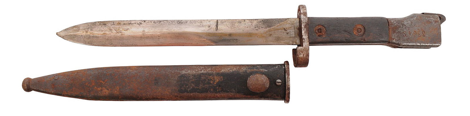 Belgian Type A FAL Rifle Bayonet (HKR): A Belgian Type A FAL Rifle Bayonet in good condition with scattered surface rust and moderate cosmetic wear.