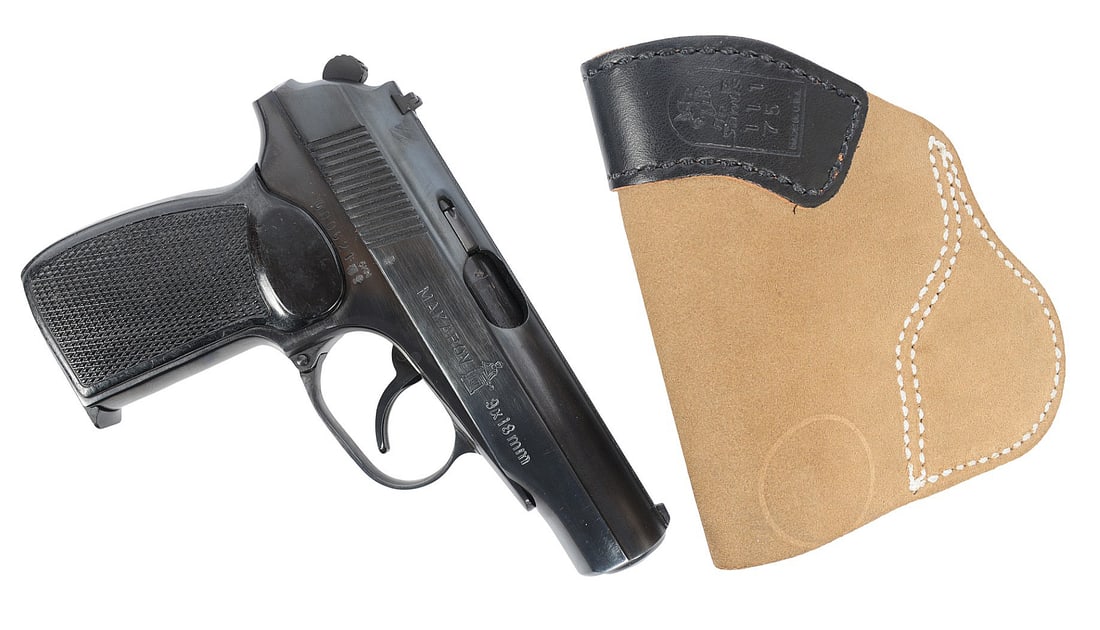 Commercial East German Simson Suhl Makarov 9x18mm Semi Auto Pistol FFL 000621(J2L1): A Commercial East German Simson Suhl Makarov 9x18mm Semi Auto Pistol in good to very good condition with a bright and defined bore. The action appears to function properly with minor wear to the origi