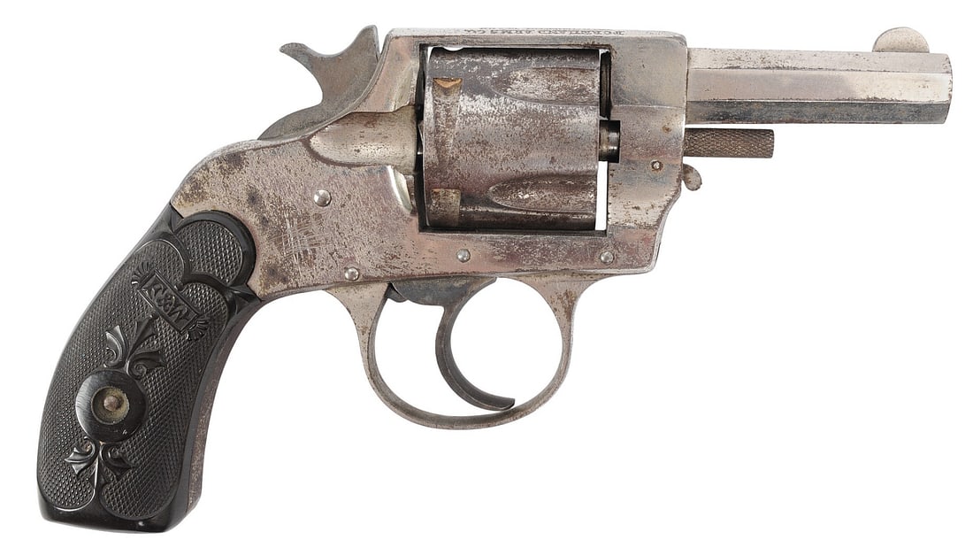 Forehand Arms Co. 38 S&W Double Action Revolver FFL 35556 (SWM1): A Forehand Arms Co. 38 S&W Double Action Revolver in fair to good condition with a dirty bore. The action appears to function properly with heavy cosmetic wear to the original nickel finish.