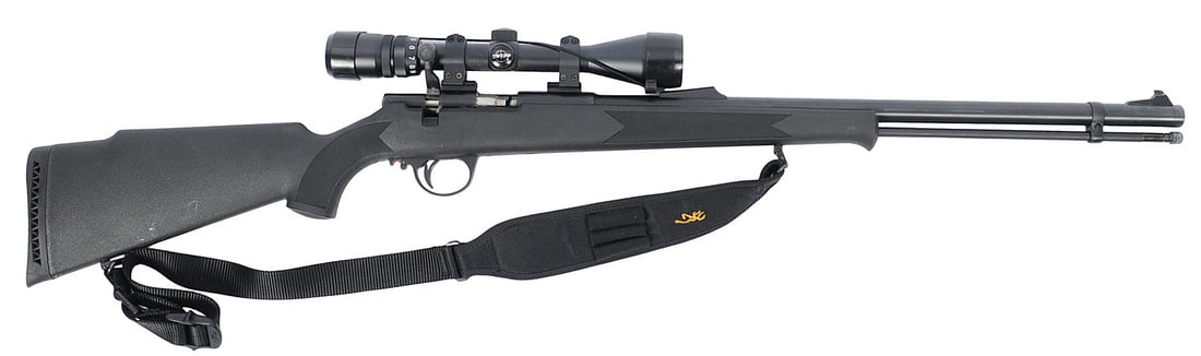 CVA Scoped Magnum Hunter .50 cal Black Powder In-Line Percussion Rifle FFL #61-13-136023-01(R2W1): Connecticut Valley Arms Magnum Hunter .50 caliber black powder muzzle loading rifle. This rifle features a fall camo synthetic stock with a matte black finish on the hardware, and a modern in-line bol