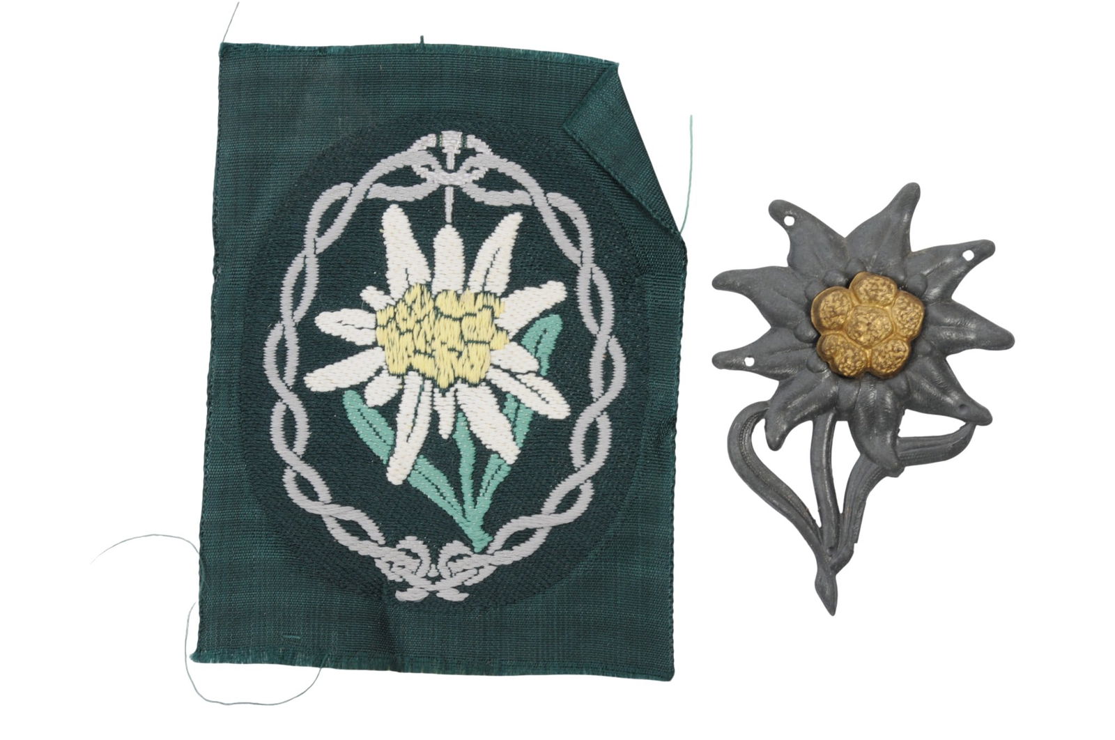 *German WWII Gebirgsjager Edelweiss Mountain Troop Patch and Insignia Lot of 2(BM) (1 of 2)