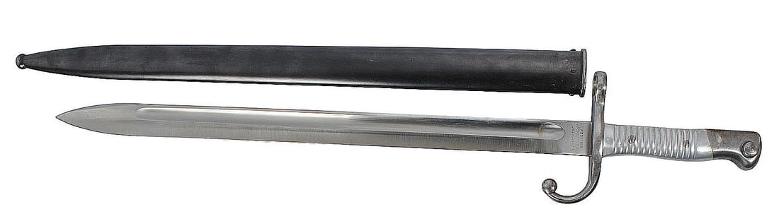 German Manufactured Argentine Military M1891 Mauser Rifle Bayonet (Q2K): A German Manufactured Argentine Military M1891 Mauser Rifle Bayonet in good to very good condition. It has the scabbard, but the crest is ground.