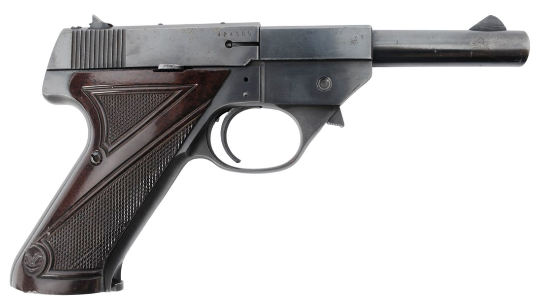 High Standard Sport-King .22LR Semi-auto Pistol FFL Required: 424389(B3W1): A High Standard Sport-King .22LR Semi-auto Pistol that is in very good condition with a bright and defined bore. The action appears to function properly, and the finish shows light wear at the muzzle