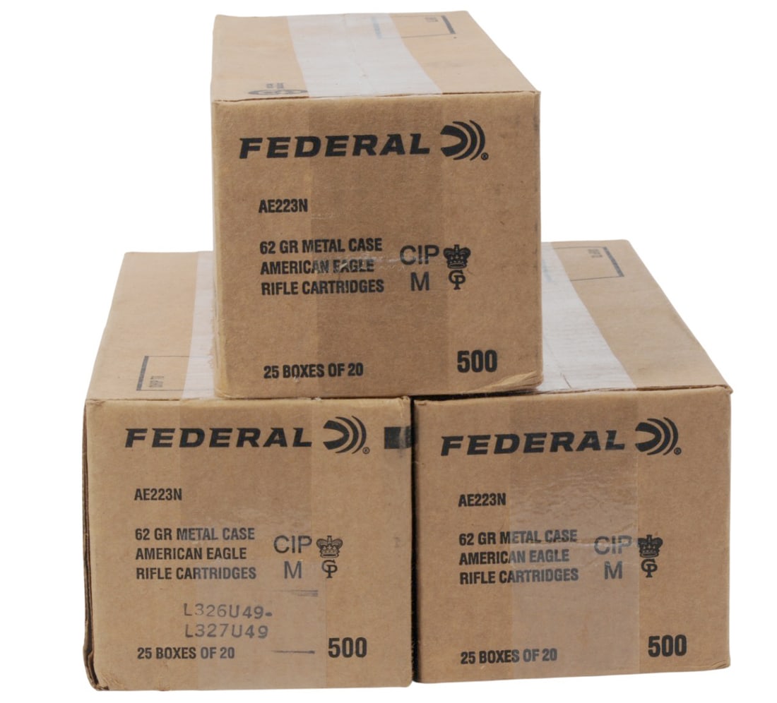 Federal 223 Remington Box Lot of 1500 Rds. (A2J): A Federal 223 Remington Box Lot of 1500 Rds. in very good condition. 
