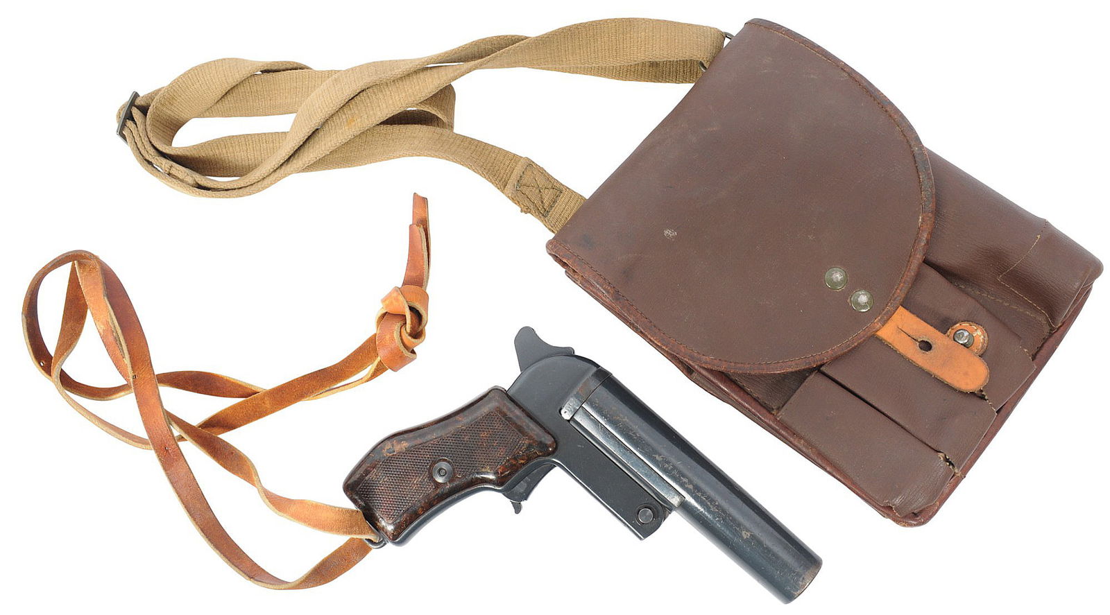 Czech Cold War Era Model VZ 44/67 26.5mm Flare Gun with Carrying Pouch - no FFL needed (A1): A 1982-dated "she" arsenal Czech Cold War Era Model VZ 44/67 26.5mm Flare Gun with Carrying Pouch and lanyard in very good condition. 